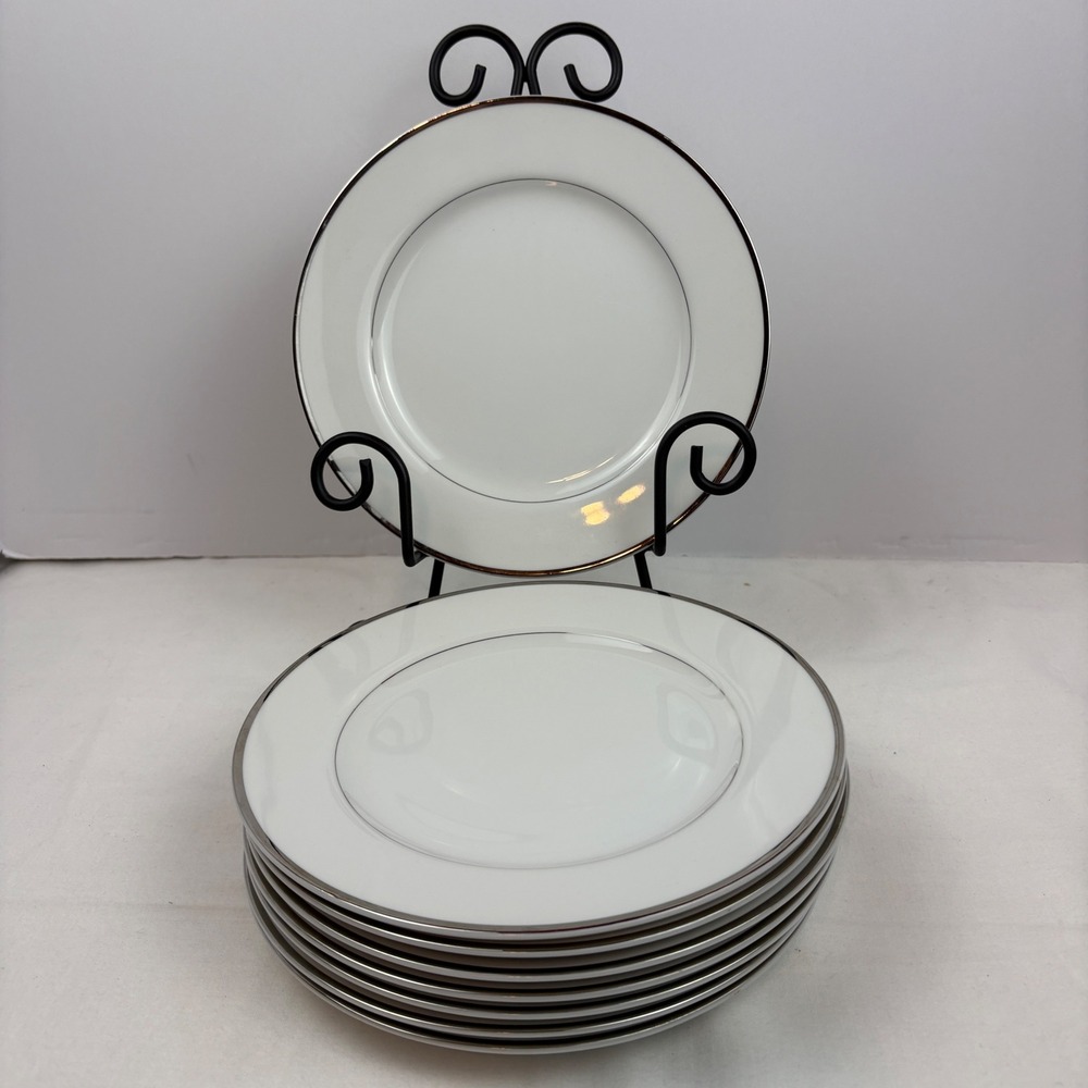 Harmony House Silver Melody Fine China Salad Plates Set of 8 White Silver Rim